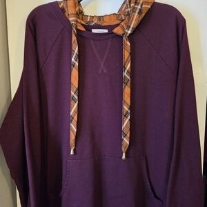 Womens Purple Hoodie with Orange Plaid Details